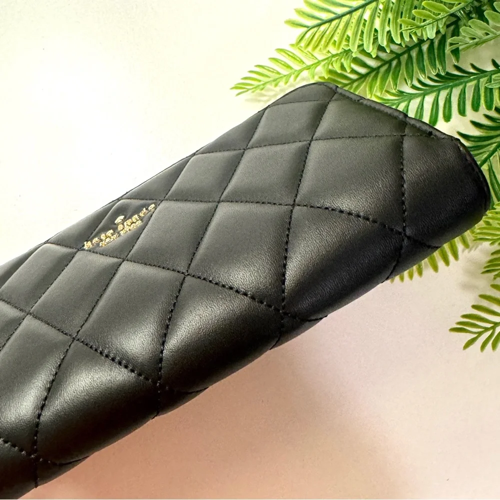 Kate Spade Quilted Black Leather Zip Around Wallet NWT - Picture 14 of 16